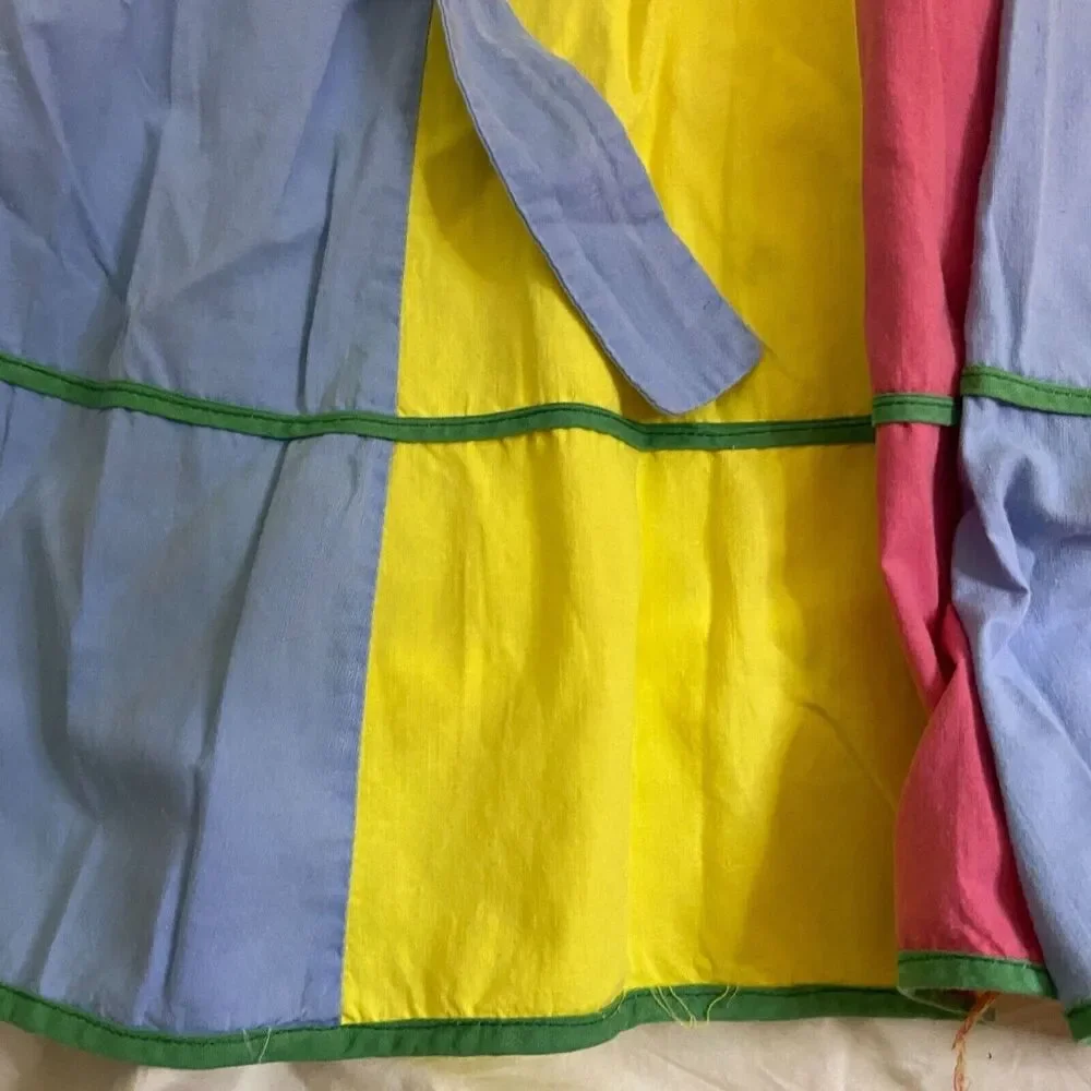 #7138 Hand Made Vintage Striped Cotton BIB CHEF Apron Pink Blue Yellow